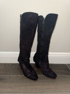 Donald J Pliner Sandora Knee-High Metallic Bronze Suede Boots with Side Zippers